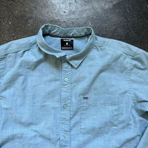 Hurley Blue Long Sleeve Button Up Shirt Size XL 100% Cotton Collared Shirt - Picture 9 of 13